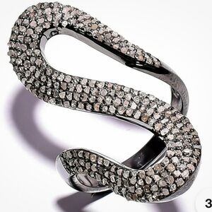 Pave Diamond Designer Ring 925
Sterling Silver Snake Shape Diamond Ring - size 7